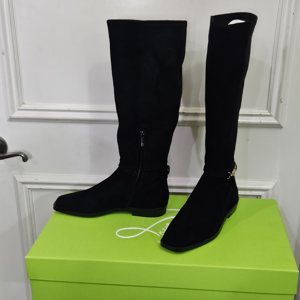 Sam Edelman Black Suede Clive Athletic Riding Boots with Gold Detail,Size 7, NIB - Picture 14 of 16